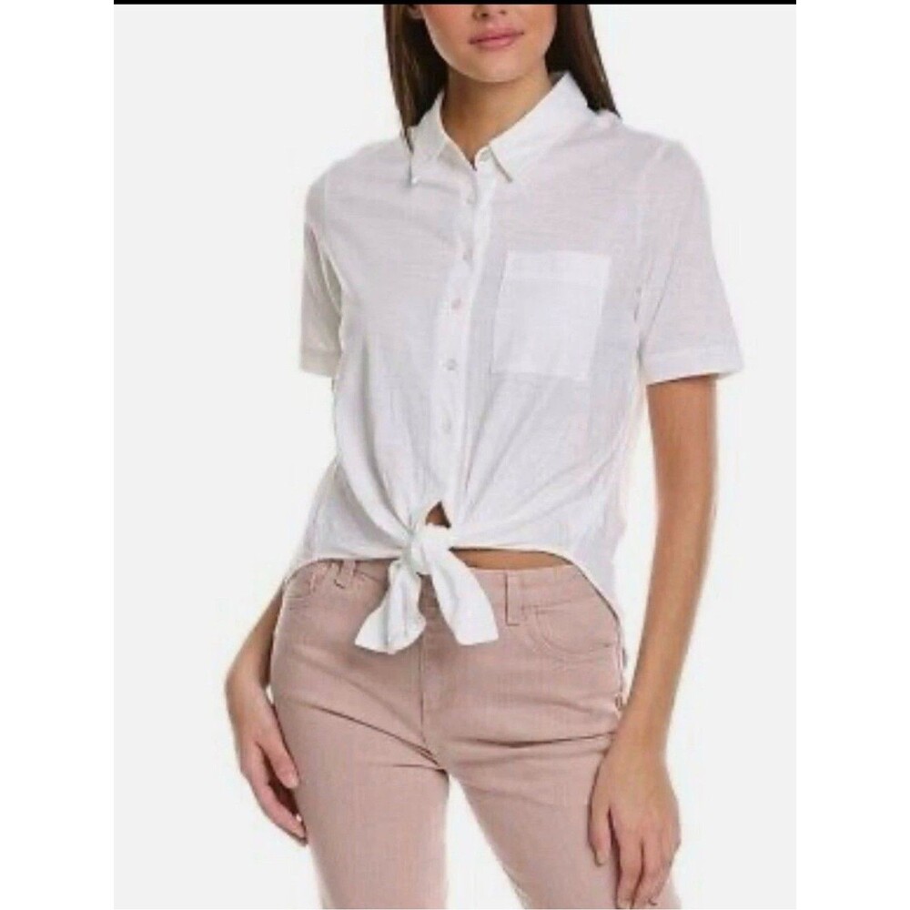 Theory Hekanina CS White Sea Club Cotton Collar Tie Front Up Shirt Medium